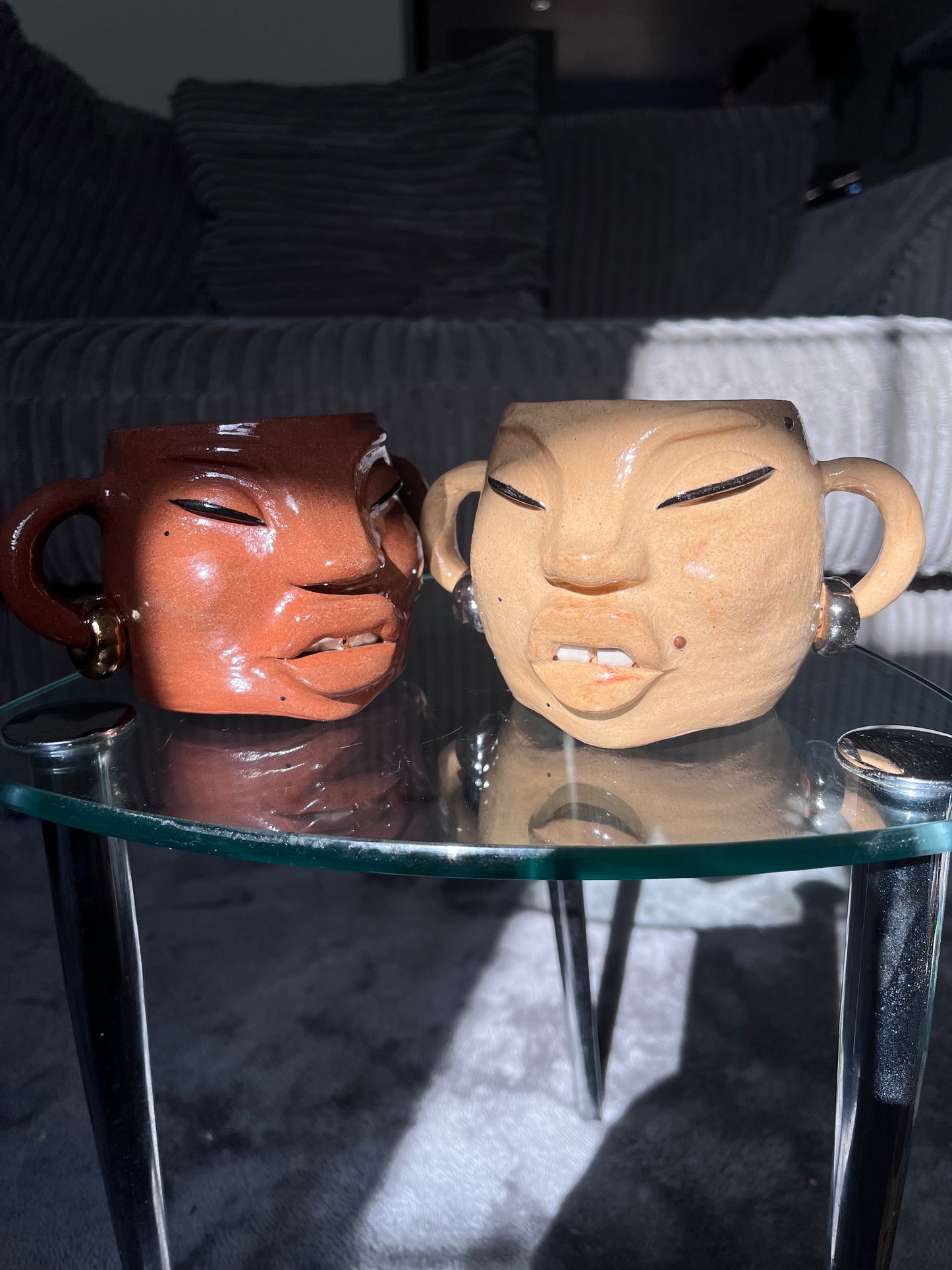 Terracotta mug (left) sand mug (right)