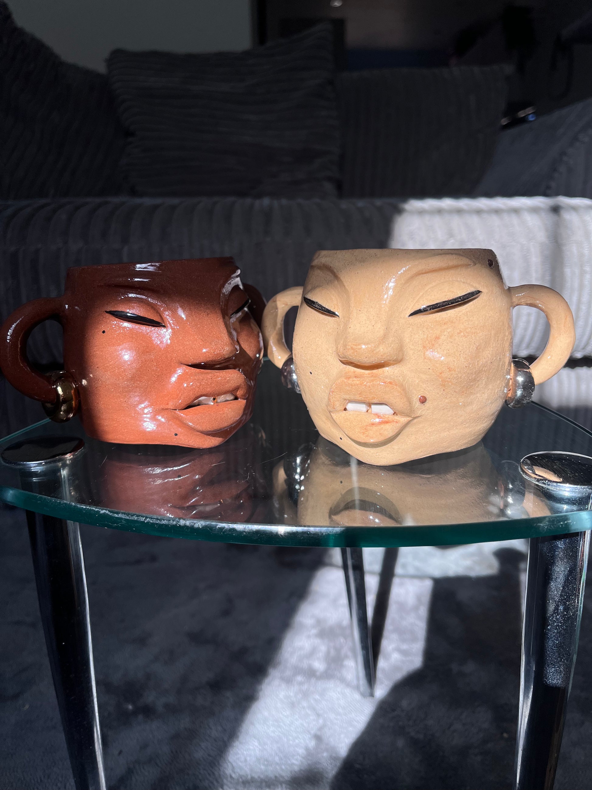 Terracotta mug (left) sand mug (right)
