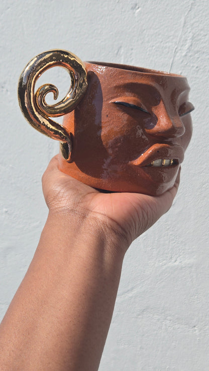 Gilded Gold Handle Mug - Terracotta